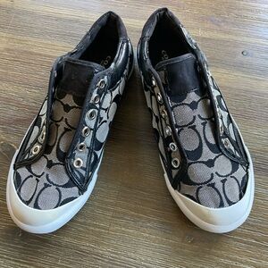 COACH Black and Cream Slip-On Sneakers